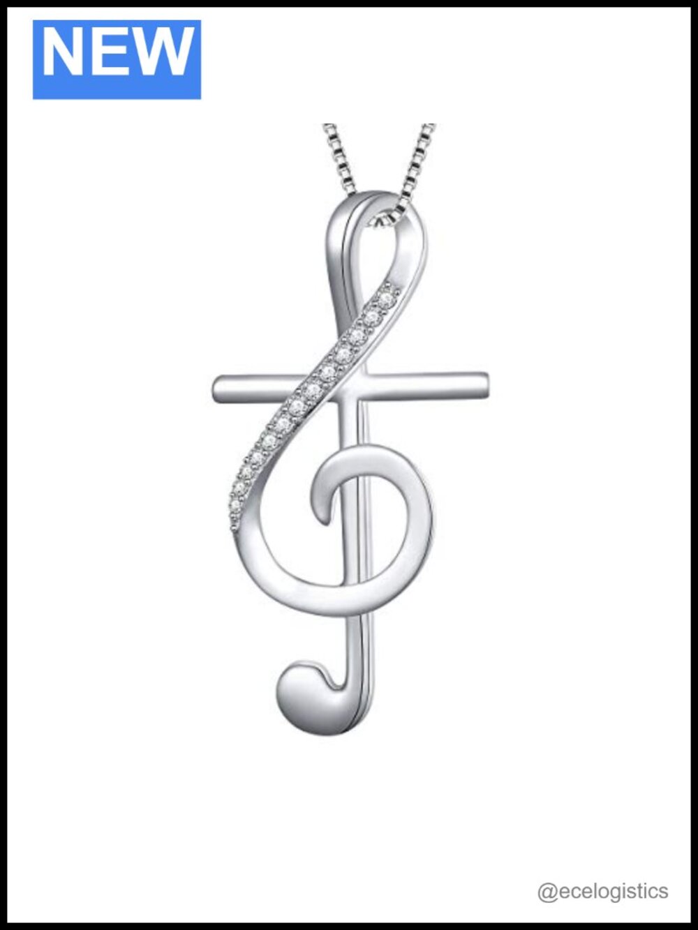 S925 Sterling Silver Musical Note Cross Pendant Necklace 18in Box Chain